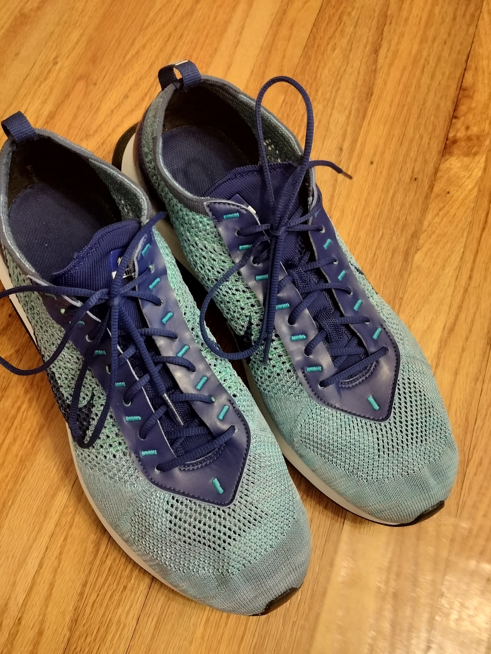 Nike Men's Air Max Flyknit Racer Sneakers. Royal Blue/Algae. Size 13 - Picture 2 of 9